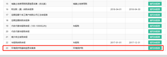 點擊【填寫申報表】進(jìn)入環(huán)境保護(hù)稅基礎(chǔ)信息采集表