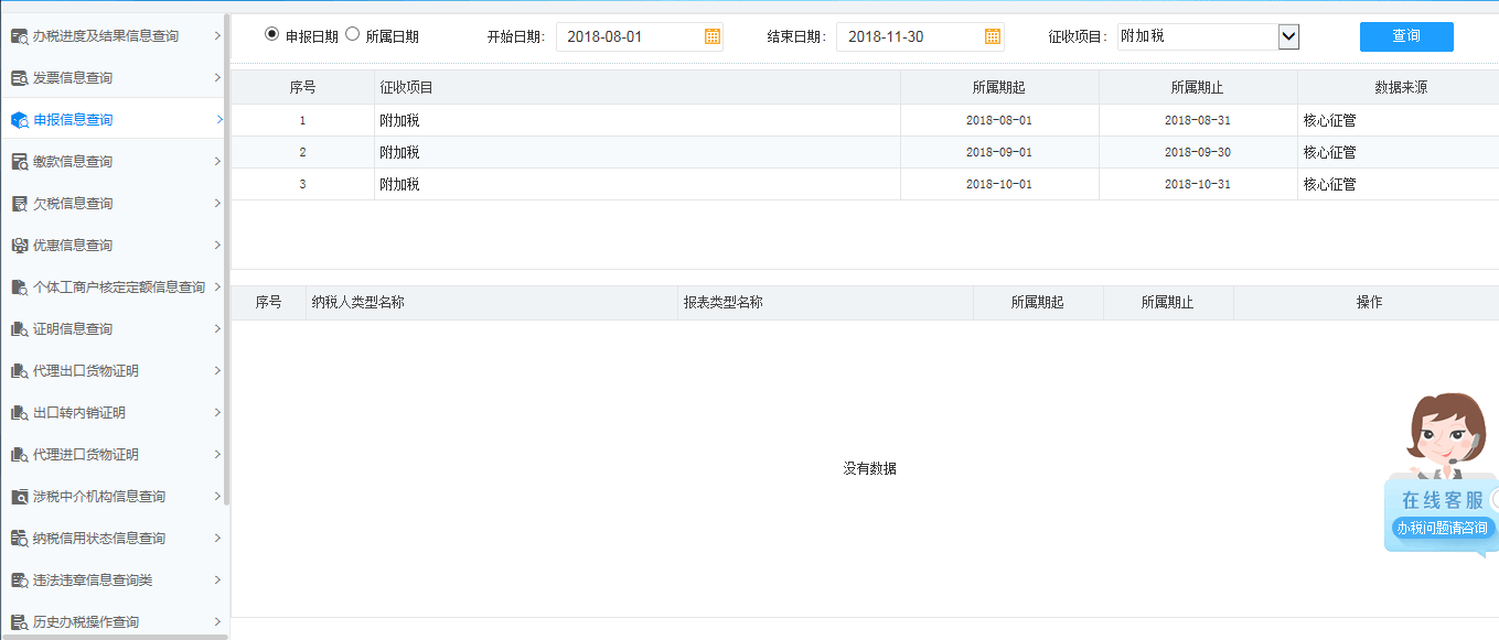 跳轉到附加稅打印預覽頁面進行打印或導出